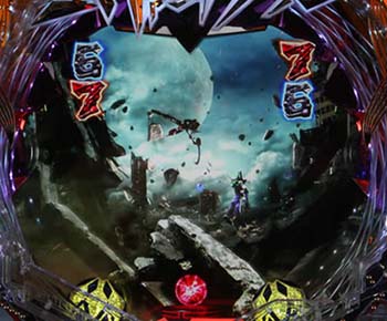 背景に巨大な月